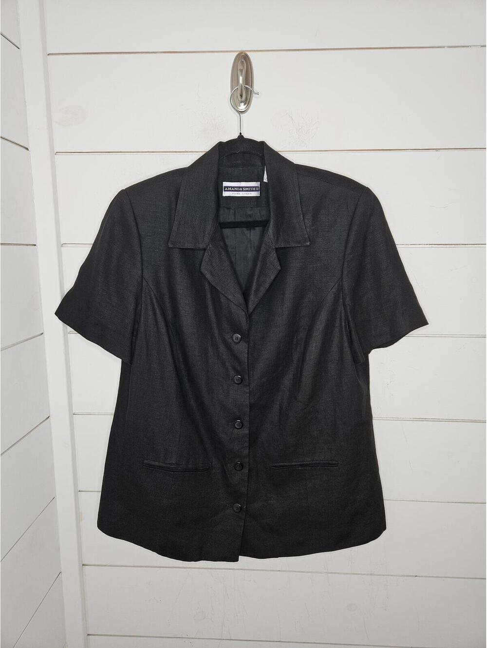 Amanda Smith II size 16W black short sleeve blazer. Pure linen.